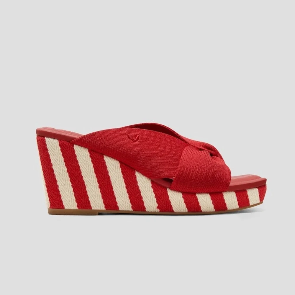 Vivaia‎ Red & White Striped Knot Wedge Platform Sandals Slides EU/39.5 US/8.5